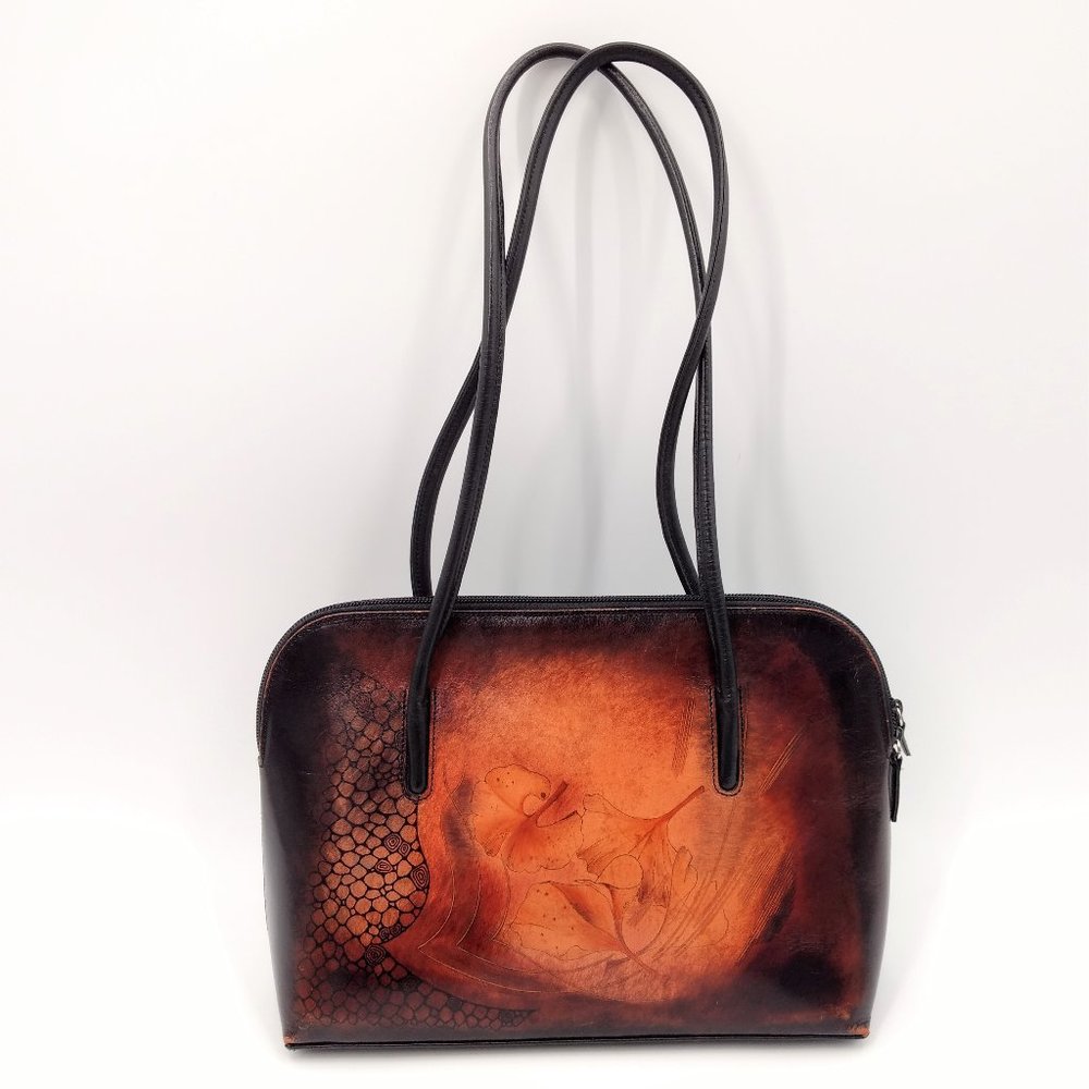 BAMBUS‎ Women's Brown Leather Art Double Strap Purse Shoulder Bag